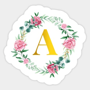 Floral Initial Wreath Monogram letter A Sticker